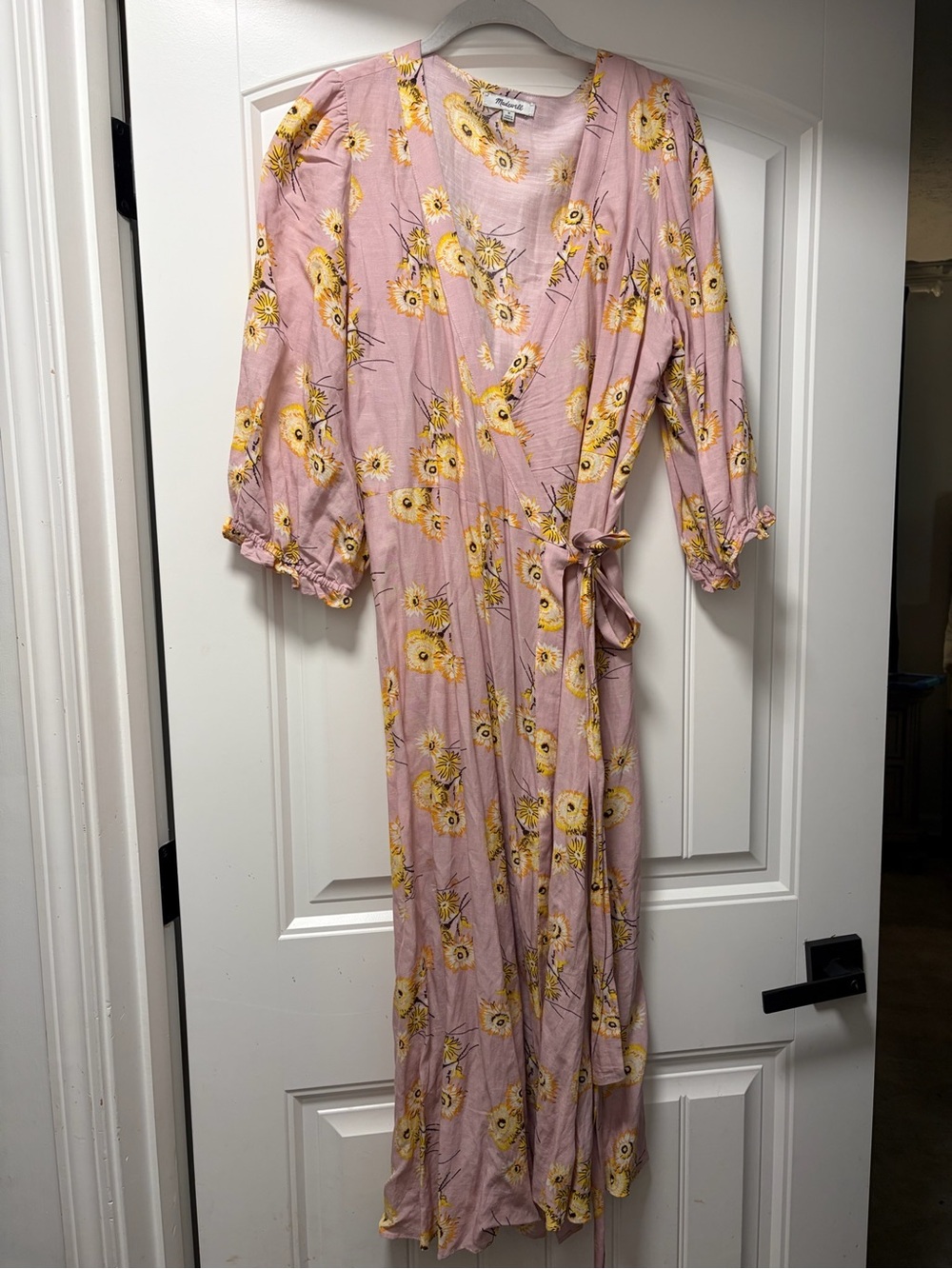 Floral Wrap Midi Dress - Madewell Medium Pink with Yellow Bloom